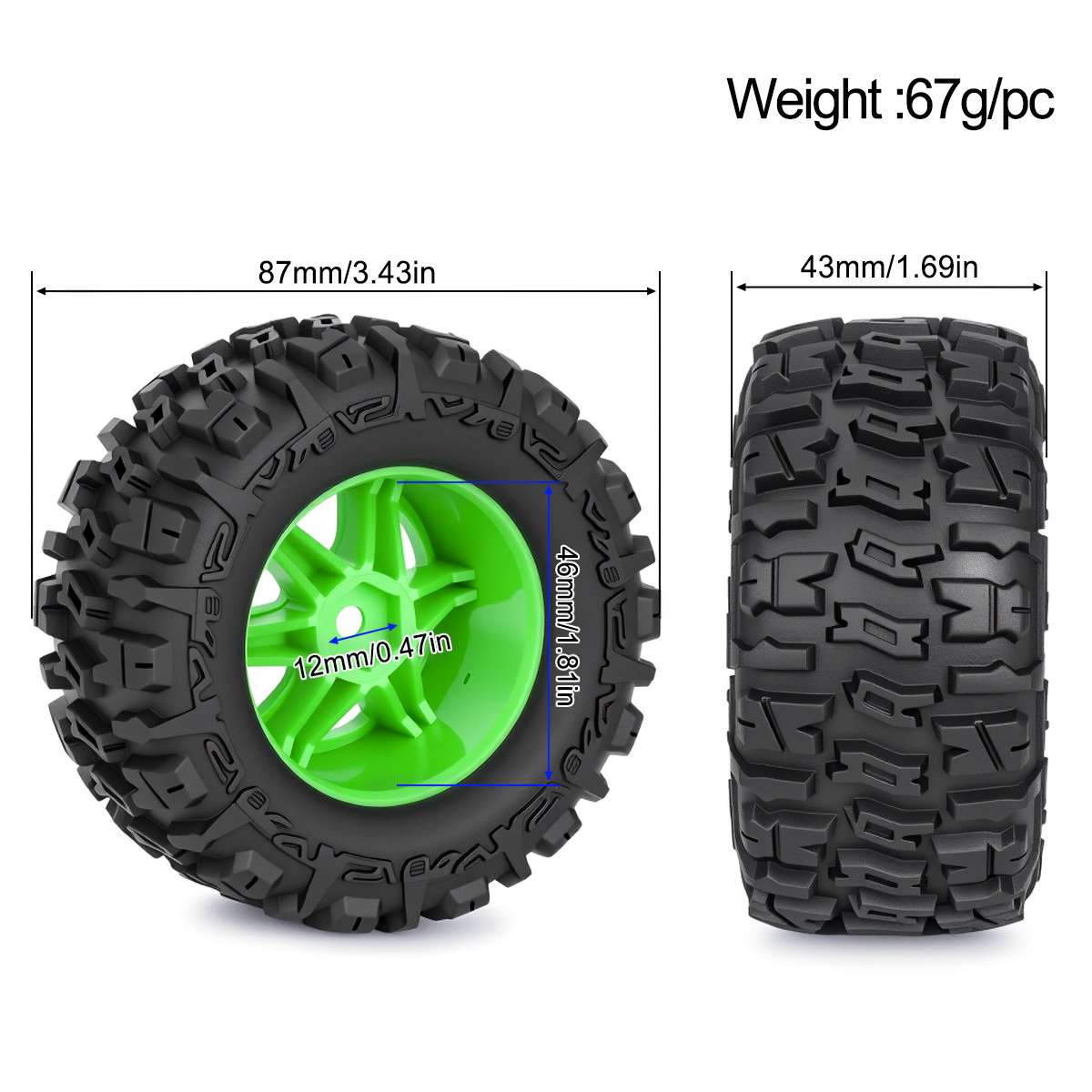 4 pneus en caoutchouc de 87 mm - Rc Hobby Truck avis et prix
